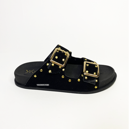 Sandalia con plataforma comoda en color negro - JULIA