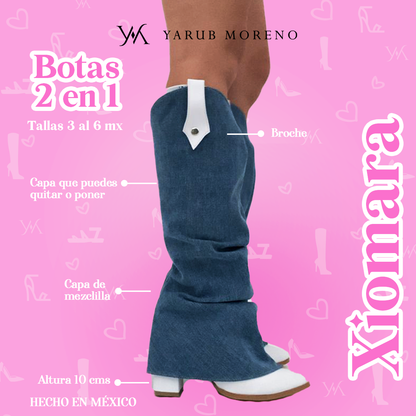 Bota vaquera blanca con capa de mezclilla